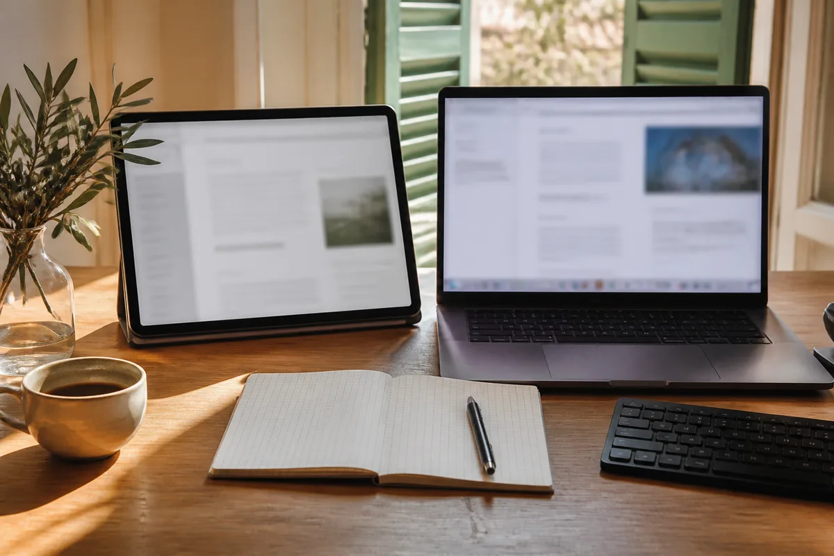 Comparaison de deux pages de contenu ouvertes côte à côte pour analyse